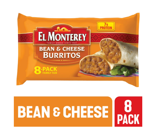 El Monterey Bean & Cheese Burritos – 32 oz, 8 Count (Frozen) - Image 2