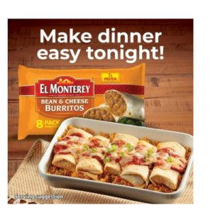 El Monterey Bean & Cheese Burritos – 32 oz, 8 Count (Frozen)