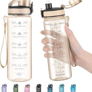 Enerbone Water Bottle, Leakproof BPA & Toxic Free, Motivational Water Bottle with Times to Drink and Straw, Fitness Sports Water Bottle with Strap for Office, Gym, Outdoor Sports