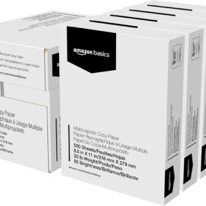 Amazon Basics Multipurpose Copy Printer Paper, 20 lb, 8.5 x 11 Inches, 5 Reams (2,500 Sheets), 92 Bright White