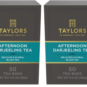 Taylors of Harrogate Afternoon Darjeeling, Black Tea, Pillow Bags 50 Count, Delicate, Sweet & Floral, Caffeinated, Enjoy Hot or Iced, 50 Teabags (Pack of 2)