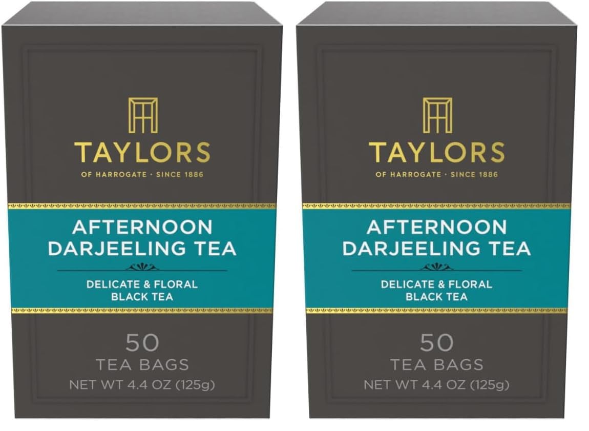 Taylors of Harrogate Afternoon Darjeeling, Black Tea, Pillow Bags 50 Count, Delicate, Sweet & Floral, Caffeinated, Enjoy Hot or Iced, 50 Teabags (Pack of 2)