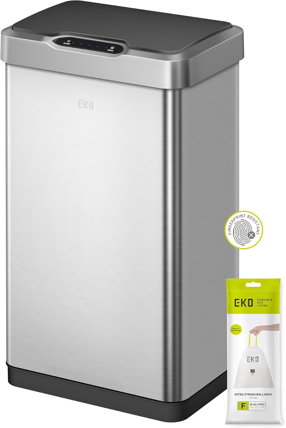 EKO Mirage-T 50 Liter / 13.2 Gallon Touchless Rectangular Motion Sensor Trash Can or Recycling Bin, Brushed Stainless Steel Finish - Image 3