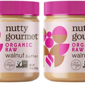 Nutty Gourmet Organic Walnut Butter - Raw Nut Butter - No Added Sugar - Unsalted - All Natural - Peanut Free - Vegan - California Grown Walnuts - Keto Snack - Gluten Free (10oz, 2 Pack)