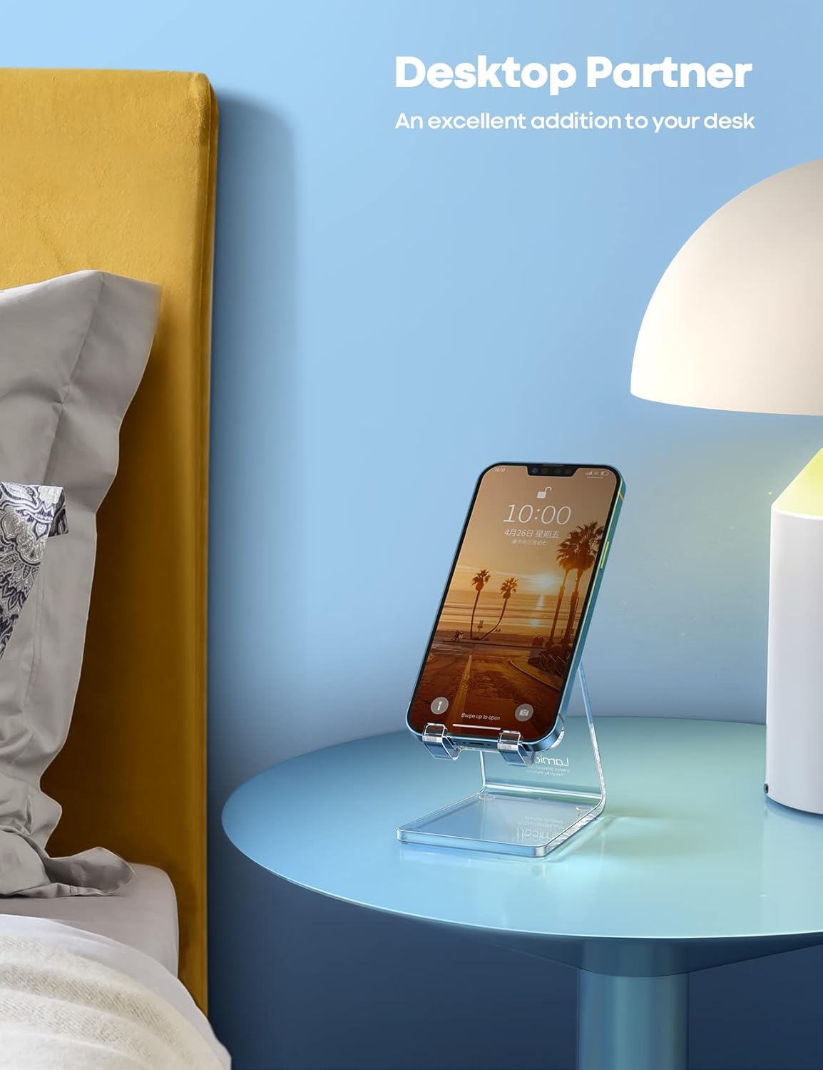 Lamicall Cell Phone Stand, Desk Accessories - Clear Office Cell Phone Holder, Acrylic Phone Stand, Desktop, Acrylic Office Supplies Desk Decor Accessories, Suitable for iPhone, 4-8'' Phone, Gifts - Image 2