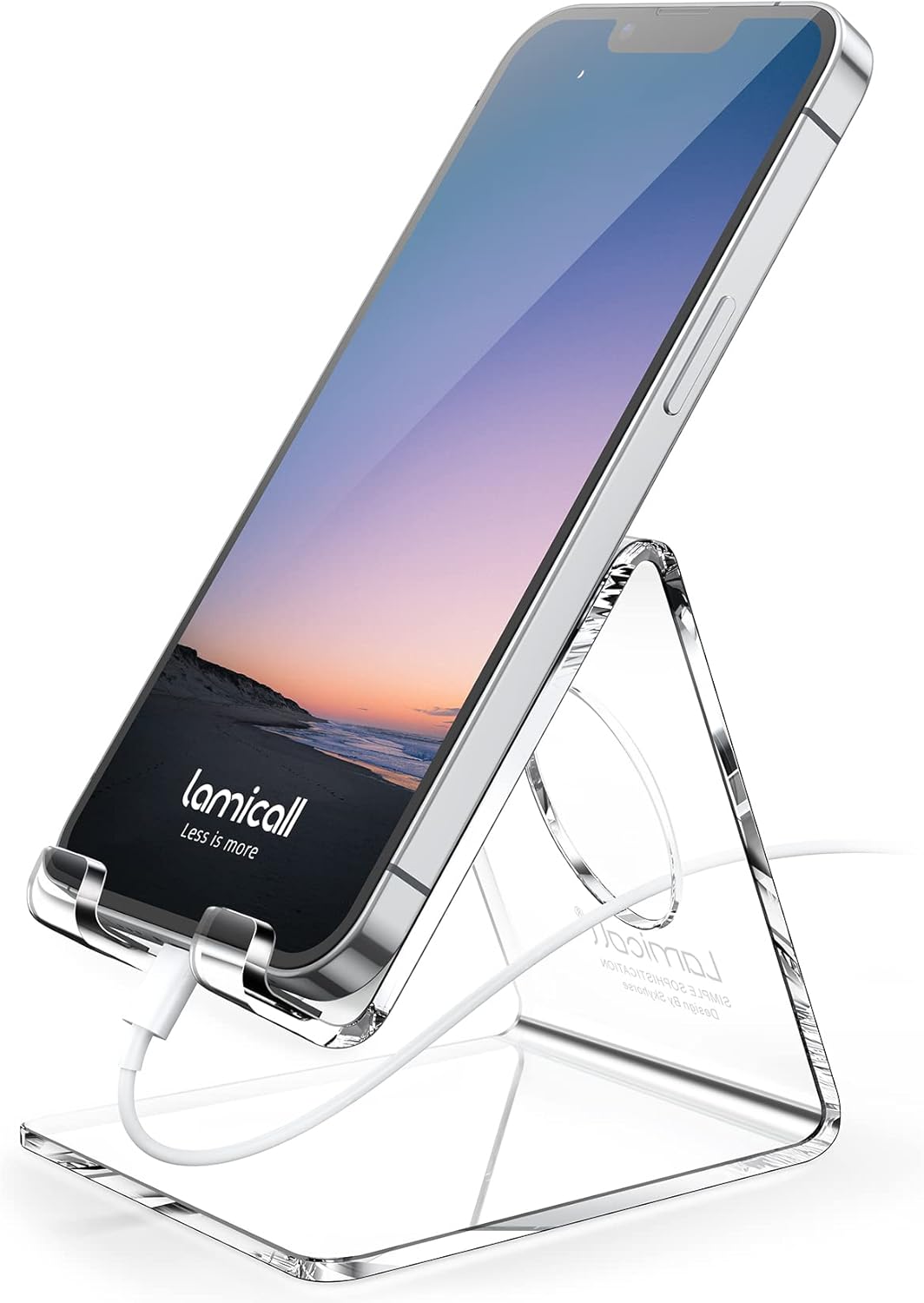 Lamicall Cell Phone Stand, Desk Accessories - Clear Office Cell Phone Holder, Acrylic Phone Stand, Desktop, Acrylic Office Supplies Desk Decor Accessories, Suitable for iPhone, 4-8'' Phone, Gifts