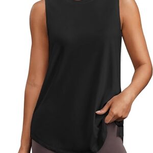PINSPARK Workout Tops for Women Sleeveless Athletic Tank Tops UPF 50+ Running Tanks with Side Slits Loose Fit Gym Yoga Shirt