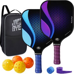 JoncAye Pickleball Paddles Set of 4 or 2, USAPA Approved Fiberglass Rackets with Outdoor Indoor Balls, Bag, Overgrip, Lightweight for Family, Professional Equipment for Beginners Intermediate