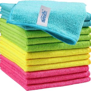 HOMEXCEL Microfiber Cleaning Cloth 210GSM, Pack of 12, Size:11.5" x 11.5", Ultra-Soft, High-Density Non-Abrasive Cleaning Towels for Cars, Glass, Kitchen, Reusable Rags, Blue/Green/Yellow/Pink
