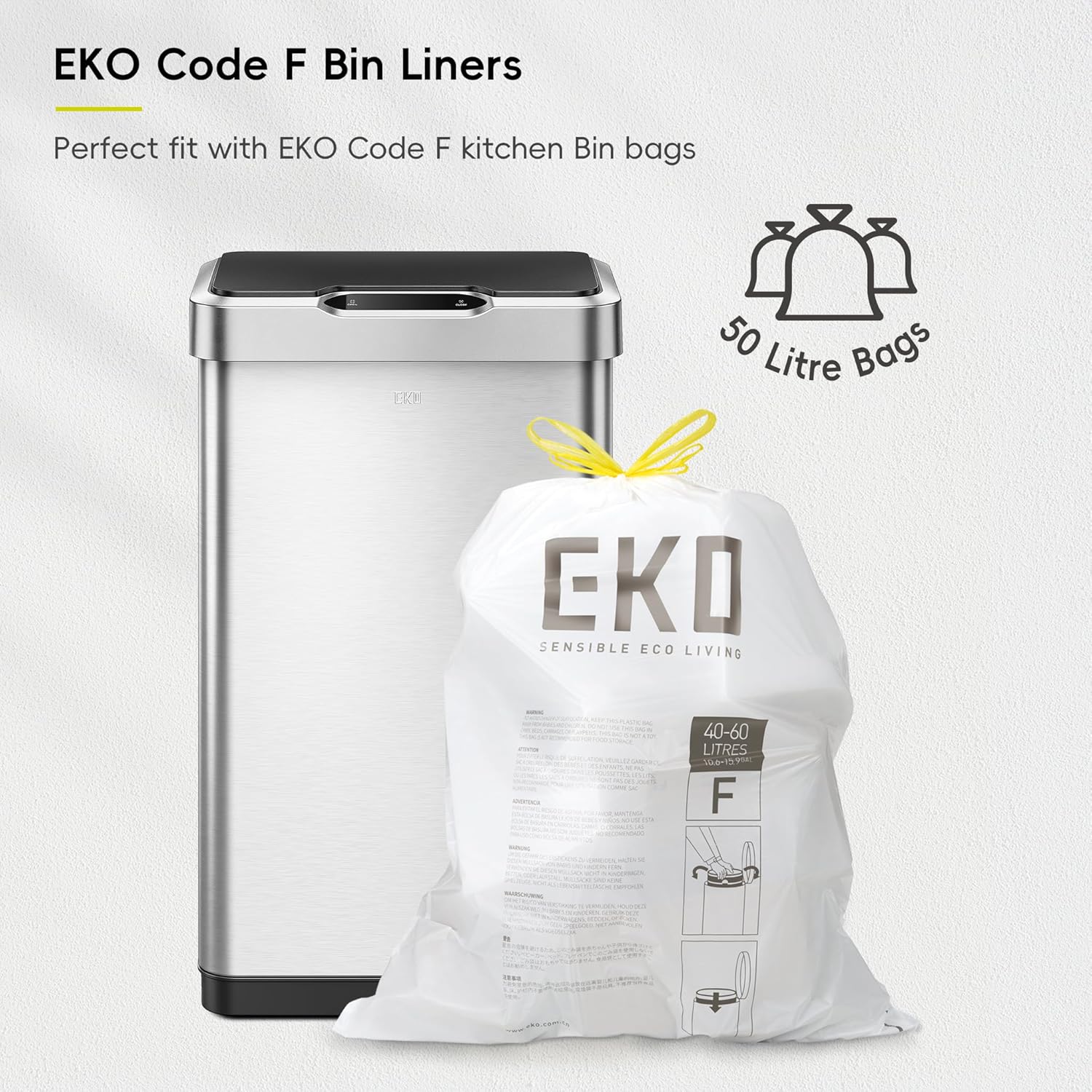 EKO Mirage-T 50 Liter / 13.2 Gallon Touchless Rectangular Motion Sensor Trash Can or Recycling Bin, Brushed Stainless Steel Finish - Image 6
