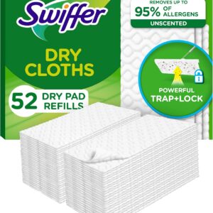 Swiffer Sweep + Mop, Dry Pads Refill, Floor Cleaner for Dirt, Dust, Hair, Cleaning Cloths for Mopping Home, Bathroom, Kitchen, Dust Mop, Floor Duster, Unscented, 52ct