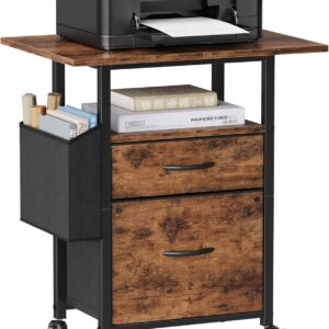GYIIYUO 2 Drawer File Cabinet with 24'' Extended Desktop, Mobile Filing Cabinet, Rolling File Cabinet with Side Bag, Fabric Drawer, Fits A4/Letter Size, Printer Stand Home Office, Light Brown