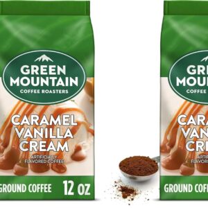 Green Mountain Coffee Roasters, Caramel Vanilla Cream, Ground Flavored Coffee, Light Roast, Bagged 12oz. (Pack of 2)