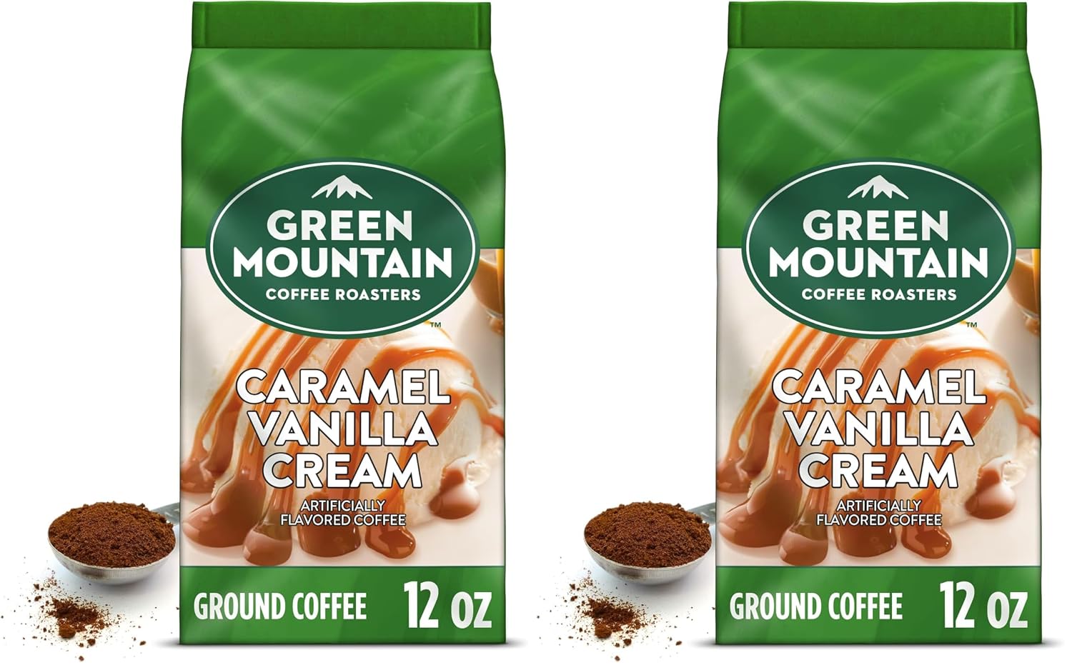 Green Mountain Coffee Roasters, Caramel Vanilla Cream, Ground Flavored Coffee, Light Roast, Bagged 12oz. (Pack of 2)