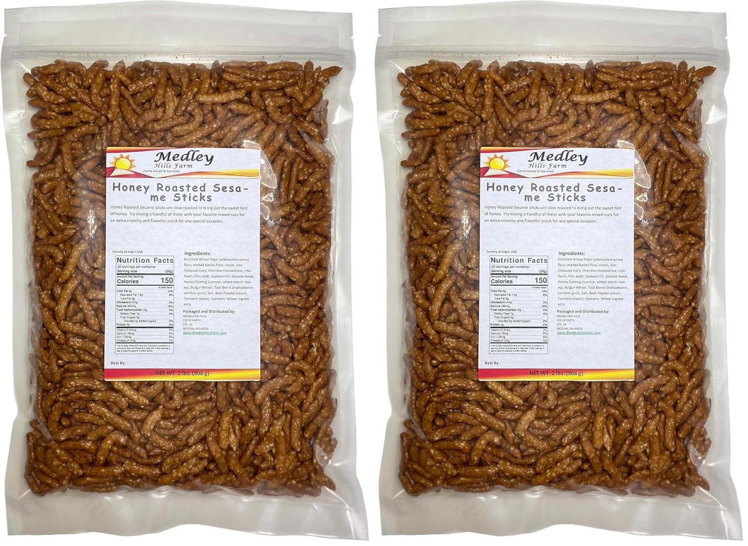 Honey Roasted Sesame Sticks Sesame Sticks 2 Lbs Bulk Delicious & Fresh Snack "Made in the USA" (Pack of 2)